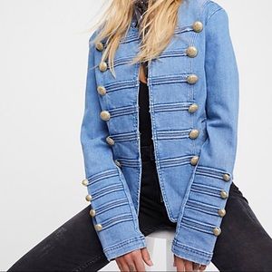 Free People Fitted Military Denim Jacket
